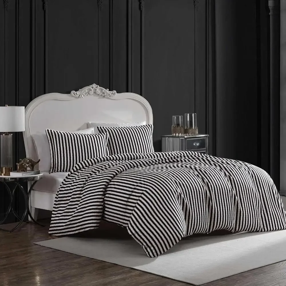 🆕 Betsey Johnson Black White Stripe Duvet QUEEN SET Cover Pillow Cases NIP